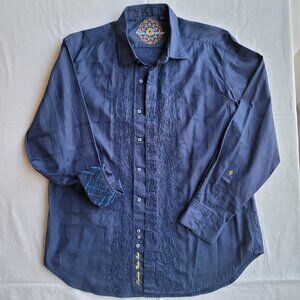 Robert Graham Men's Cotton Navy Flip Cuff Embroidered Long Sleeve Shirt Sz XL